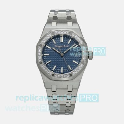 IPF Swiss Clone Audemars Piguet Royal Oak 15551ST Diamond Bezel Blue Dial Ladies' Watch 